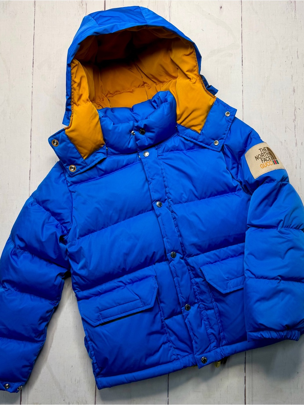 The North Face x Gucci Kids Blue Puffer Jacket Size 140 NEW
